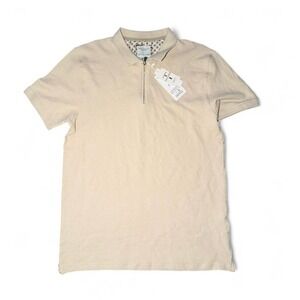 Denim & Flower Ricky Singh Beige Textured Knit Quarter Zip Polo Men's XL